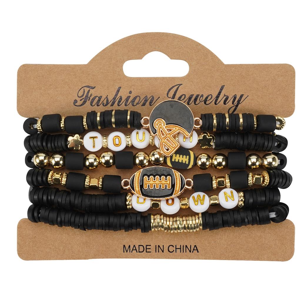 Game Day Polymer Clay Beaded Rugby Ball Bracelet for Women Men Letter Sports Wristband Party Jewelry Accessories