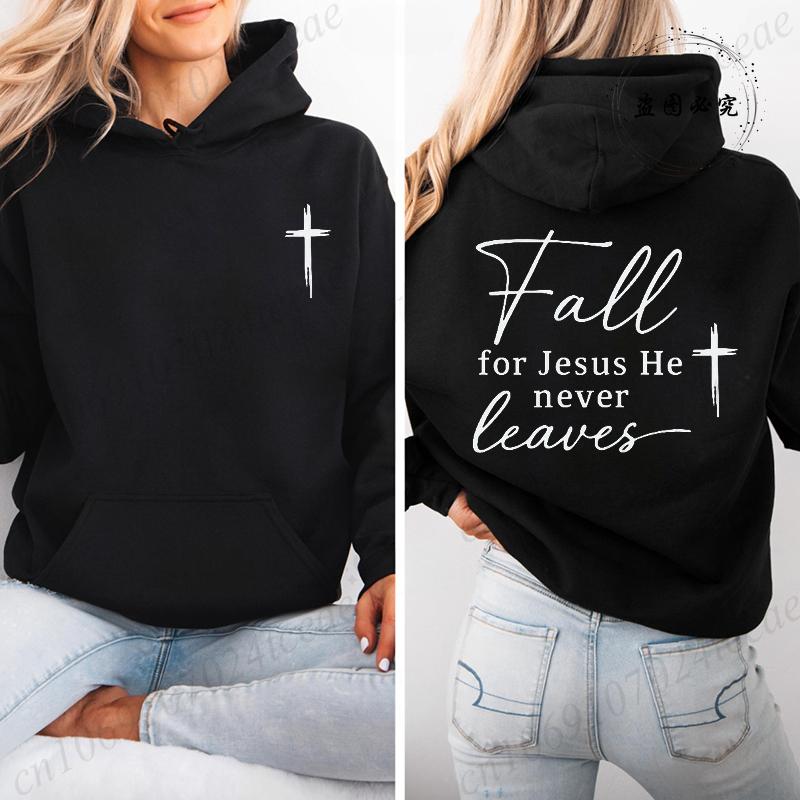 Fall for Jesus Casual Women's Hoodies Christian Fall Hoodie Design Sweatshirts Fleece Pullovers Autumn Faith Quote Streetwear