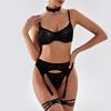 European and American erotic underwear, ultra-thin leopard print mesh, perspective, big breasts, small sexy garter leg rings, five-piece set