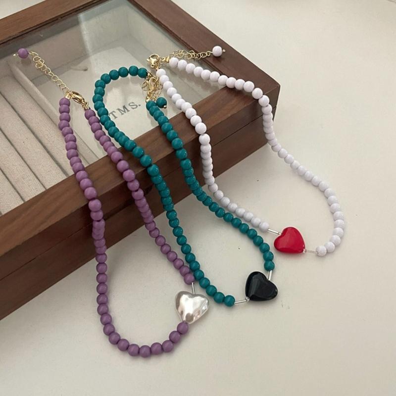 Cool Beaded Heart Choker Necklack Beaded Pendant Necklace Striking Beaded Collar Necklace Perfect Gift for Woman Girls