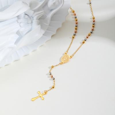 Long Rosary Necklace Accesorios Stainless Steel Virgin Mary Oval Bar With Cross Pendant Fashion Jewelry