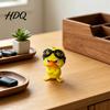 Small Animal Statue for Car Dashboard Funny Angry Duck Figurine Cute Yellow Desk Decoration Little Standing Humorous Duckling Ornament with Goggles