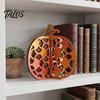 Thanksgiving Seasonal Tabletop Decor Wooden Pumpkin Decor, Vintage Striped Hollow Carved Ornament Halloween Tiered Tray Ornaments for Home Party,