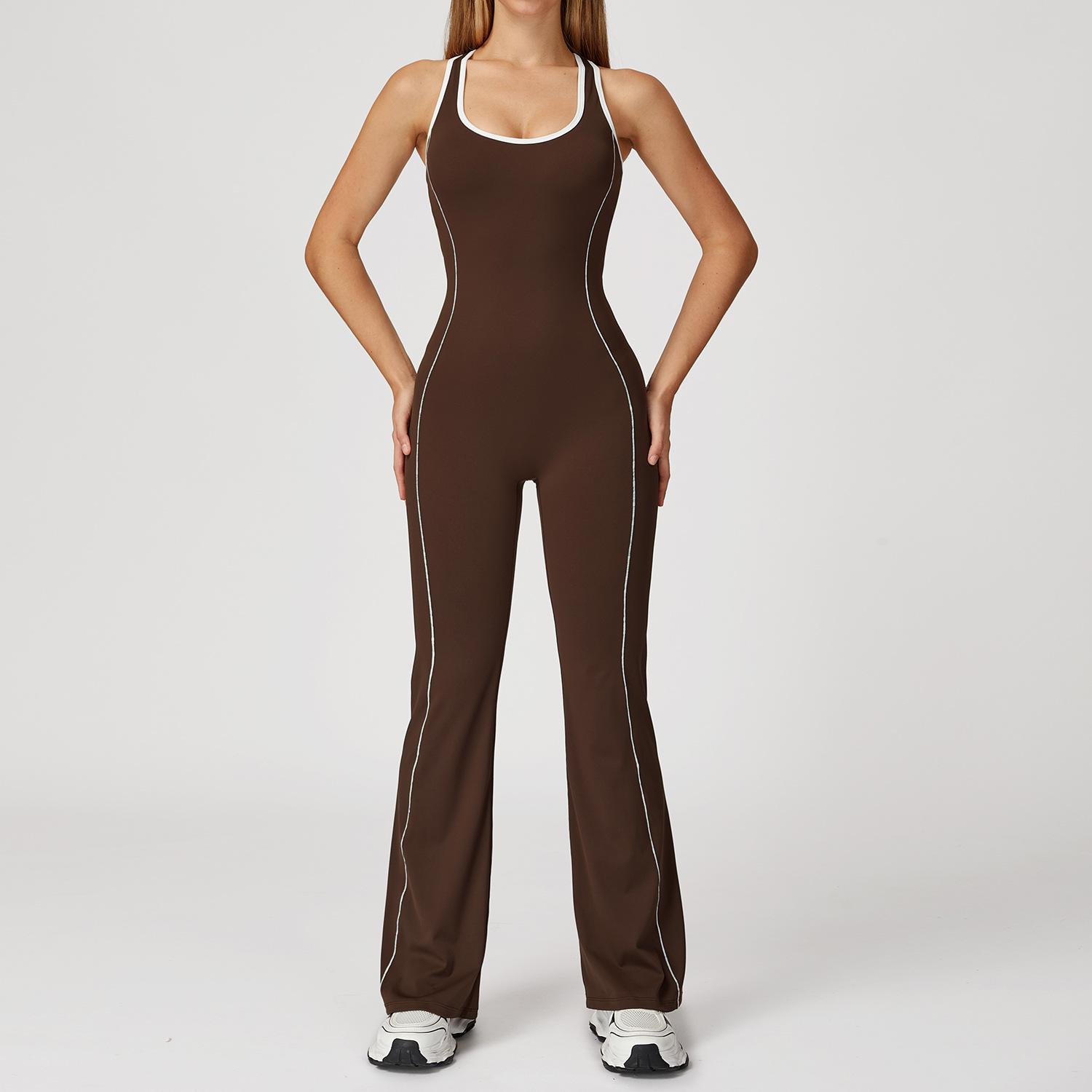 

Hollow Back Yoga Dance Jumpsuit with Hip-Lifting Pleats and Micro Flare, Style 5009 Large