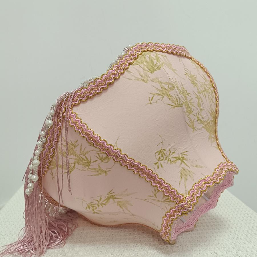 Elegant White and Pink Bamboo Pattern Lampshade with Pearl Tassel and Inlaid Edge - Versatile Style Fit