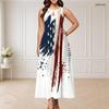 Women Plus Size Sleeveless Maxi Dress Round Neck Triple Keyhole Cutout Star Stripe Print Red Blue Off White