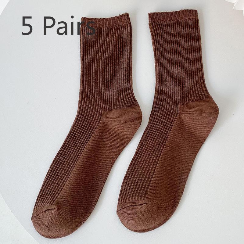 5 Pairs of Female Autumn and Winter New Fashion Retro Vertical Tube Stack Socks