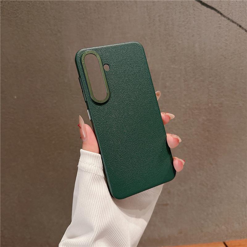 For Samsung Galaxy S24 Plus Ultra Durable Metal Big Hole Lens Frame Litchi Grain PC Case Anti-fingerprint Protector Back Cover Shell