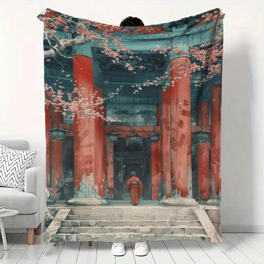 Japanese Landscape Samurai Geisha Flannel Fluffy Throw Camping Blanket for Children Adult Sofa Throw Blanket Modern Fashion Gift