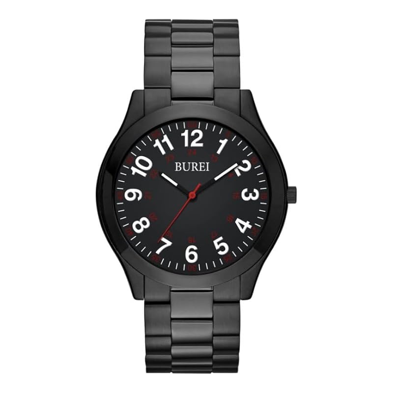 

[BUREI] mens watches black business watch analog quartz waterproof simple design Double push folding buckle comfortable fit unisex watch