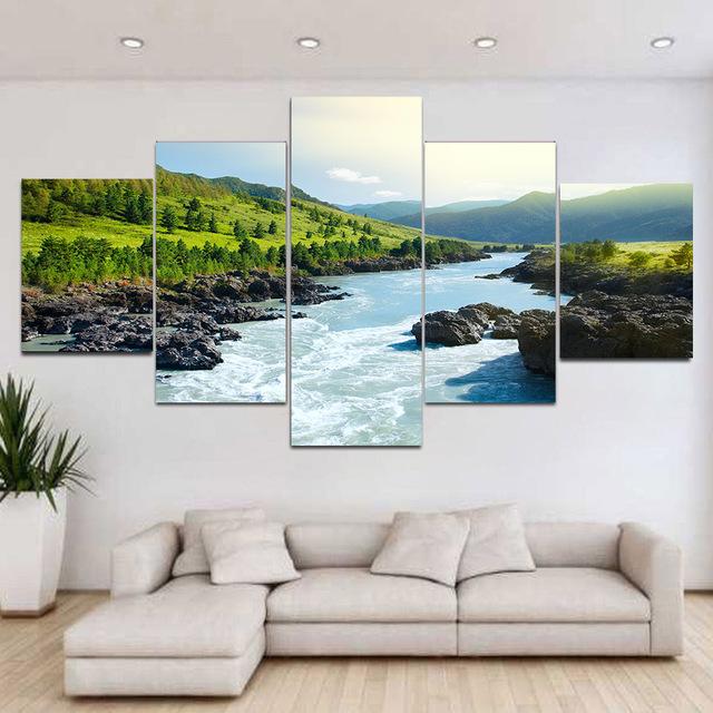 5 панелей пейзаж лавандовое поле горы солнечный свет холст картины постеры и принты — фото 12