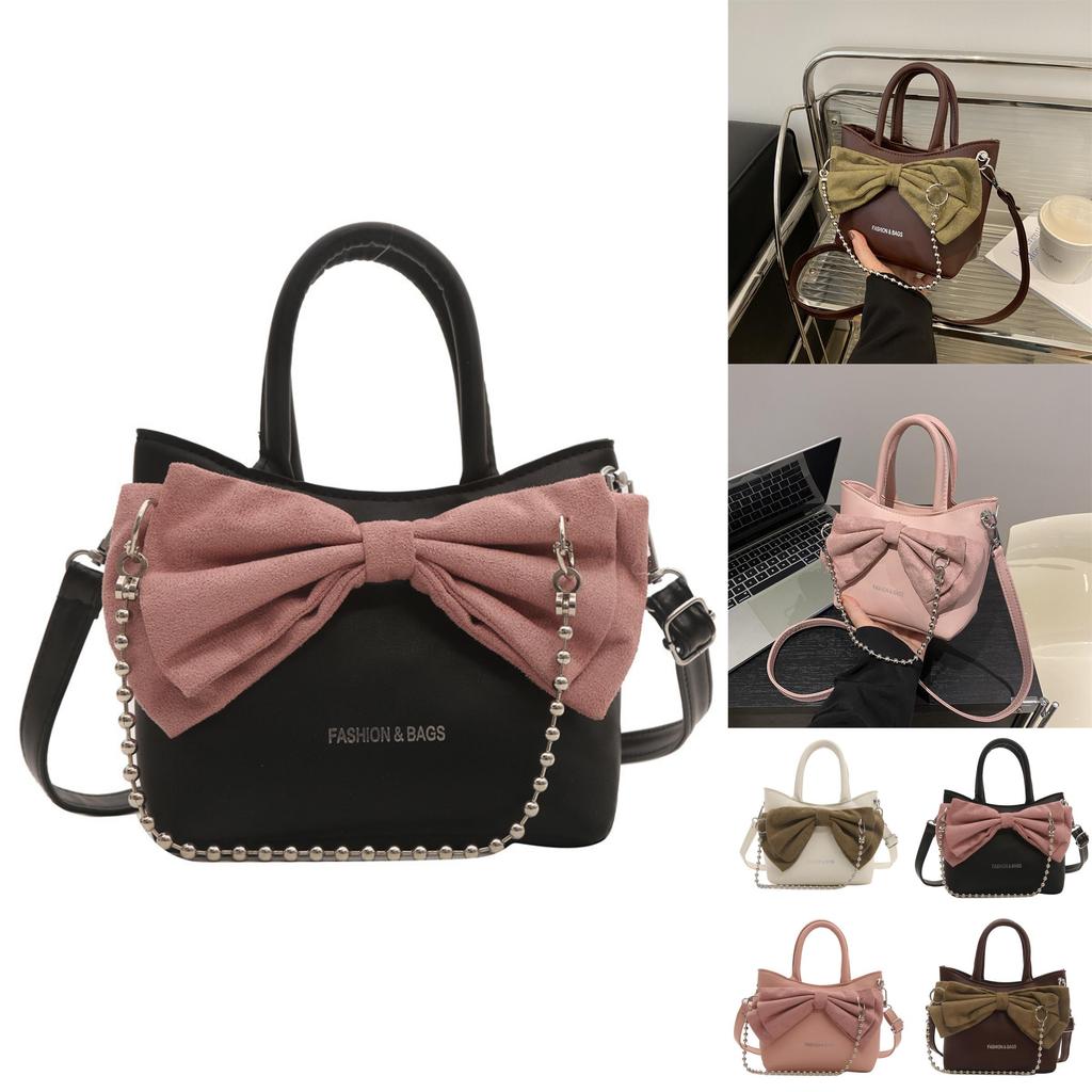 Trendy Korean Style Pu Leather Tote Bag Fashionable Bucket Bag With Bowknot