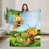 Couverture Plaid Peluche Maya l'Abeille avec Fleurs Douce Confortable Flanelle pour Canapé Lit Camping Couverture Design Dessin Animé