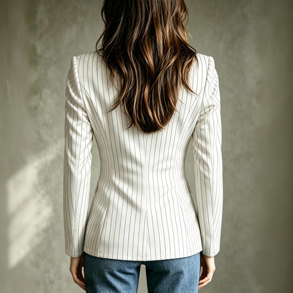 Giacca Elegante da Donna a Strisce, Manica Lunga, Vestibilità Aderente, Collo Alto, Completo