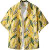 Aloha Short Cool Summer Loose Size J.STORE Men's Shirt, Open-Collar, Sleeve, Shirt, Stylish, Fit, Yellow, 5S-J12-YE2XL