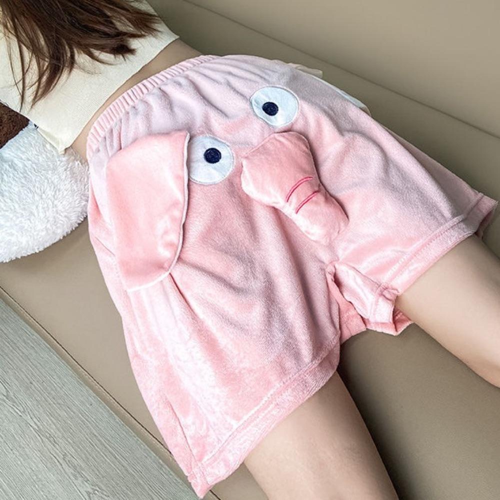 Loose Velvet Elephant Shorts 3D Ears Trunk Trousers Casual Funny Plush Sleepwear Men Women