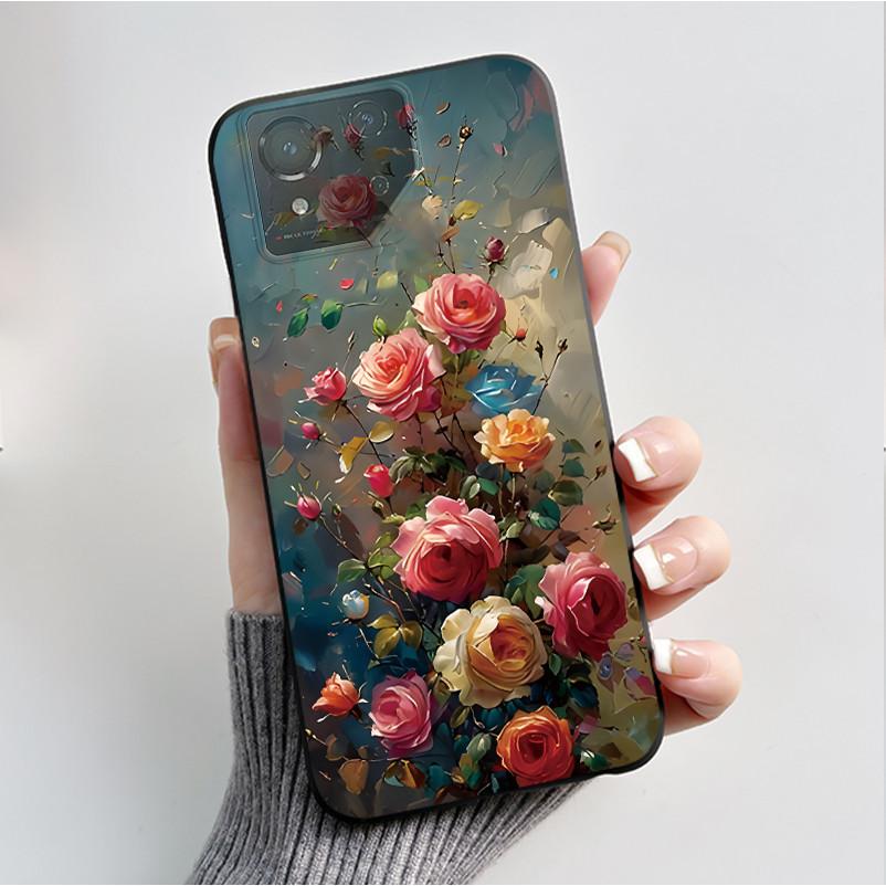 For ASUS ROG Phone 8 Case For ROG Phone 8 Pro Case Capa Soft Silicone Black Shell Cover Cute Flower Cartoon Printing Phone Cases