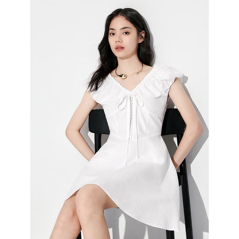 PEACEBIRD Women's Cloud Jacquard V-Neck Short Dress