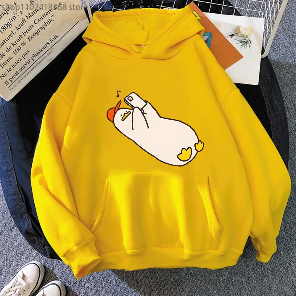 Duck I'm Sick of Everything Hoodies Cartoon Print Sweatshirts Anime Clothes Long Sleeve Pullovers Women Coats Men
