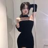 French Golden Velvet Spice Girl Style Tube Top Dress for Women's Summer Sexy Off-the-shoulder Waist Tight and Thin Hip Skirt