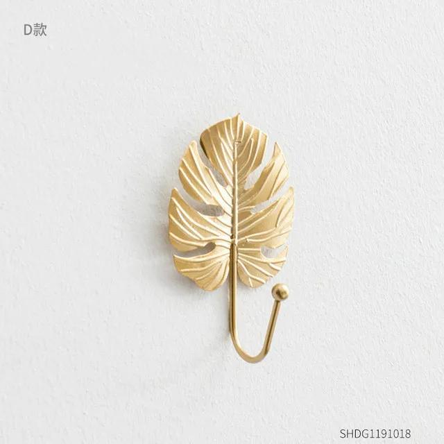 Nordic Light Luxury Gold Leaf Wall Hook Clothes Punch-free Wall Hanger Clothes Key Hook Decoration Home Storage