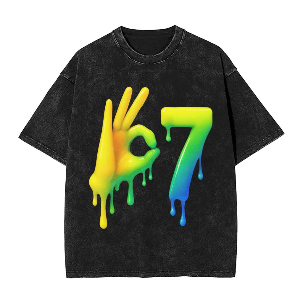 Six Seven Ice Cream Drip Baseball 67 Funny Meme T Shirt Beach Streetwear T Shirts Cotton Hippie Tee Shirt For Men Loose Top Tees