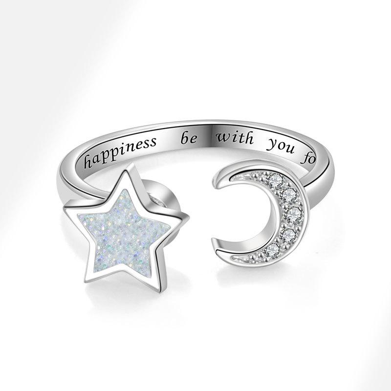 Women'S Fashion Copper Knuckle Rings With Star Moon Design Diamond Embedded Anti-Stress Anxiety Relief Rotating Ring