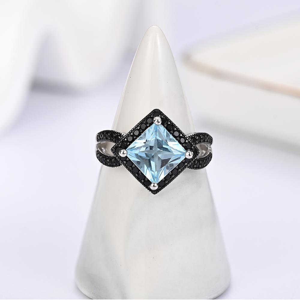 925 silver ring earrings pendant necklace natural sky blue Topaz real gemstone fine jewelry set for women's Daily and party wear