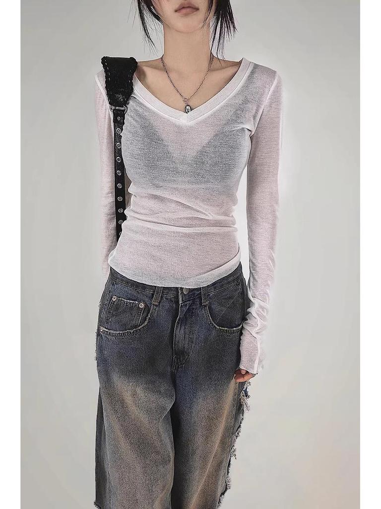 Trendy Korean Tassel Ripped Jeans: Washed, Punk Style, Straight-Leg, Draping Long Pants for Teenagers