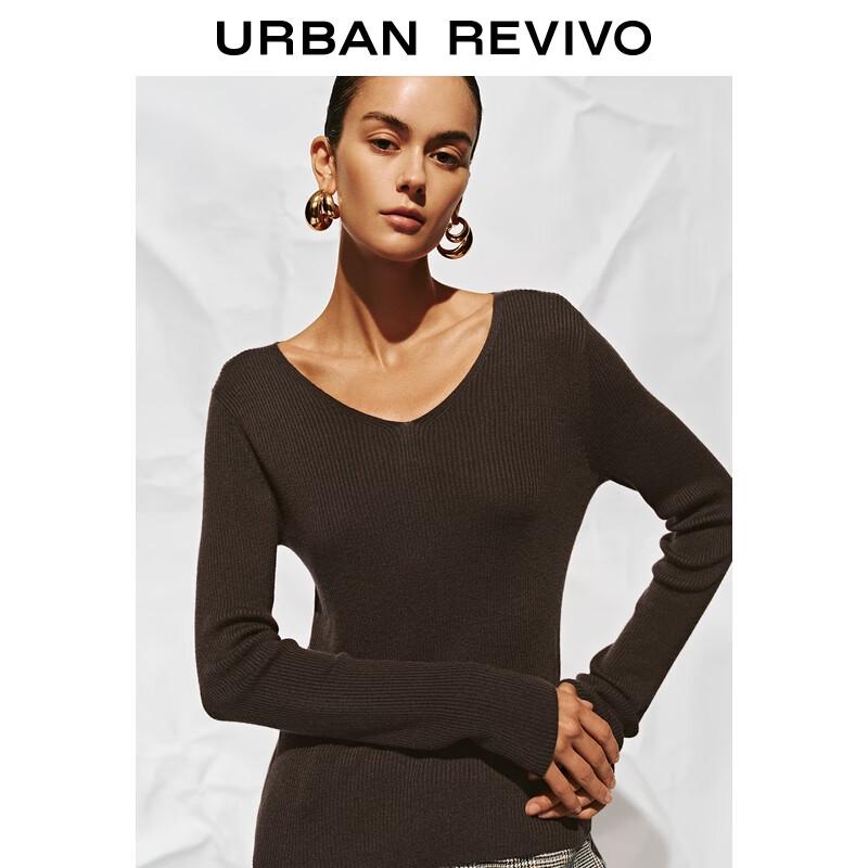 UR 2025 Autumn Women's Solid V-neck Knit Sweater