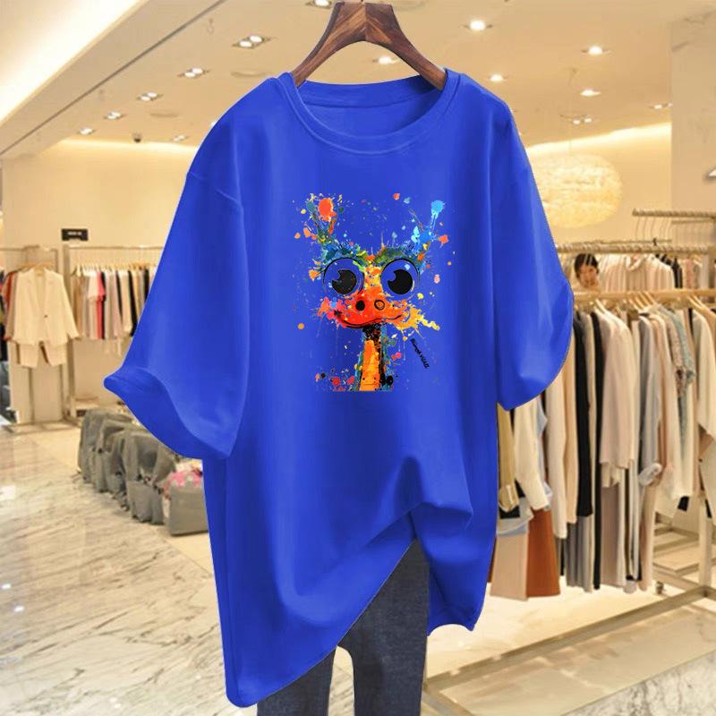 Cartoon Printing Loose Casual Cotton Short-sleeved T-shirt Women's Summer New White Top Bottoming Shirt