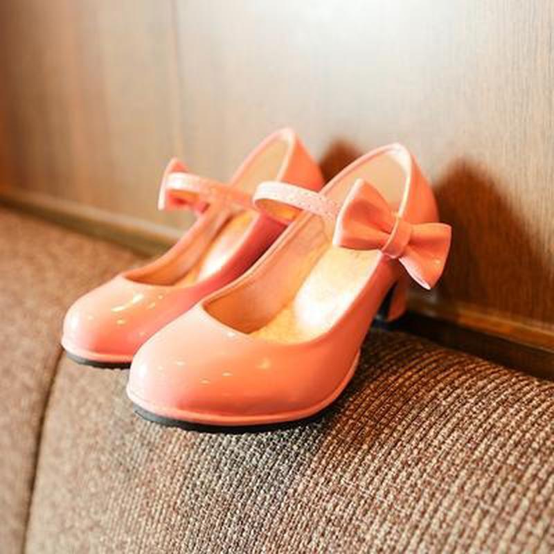 

Cimva Туфли на высоком каблуке для девочек из лакированной искусственной кожи Мэри Джейн с декором бантом 26 розовый