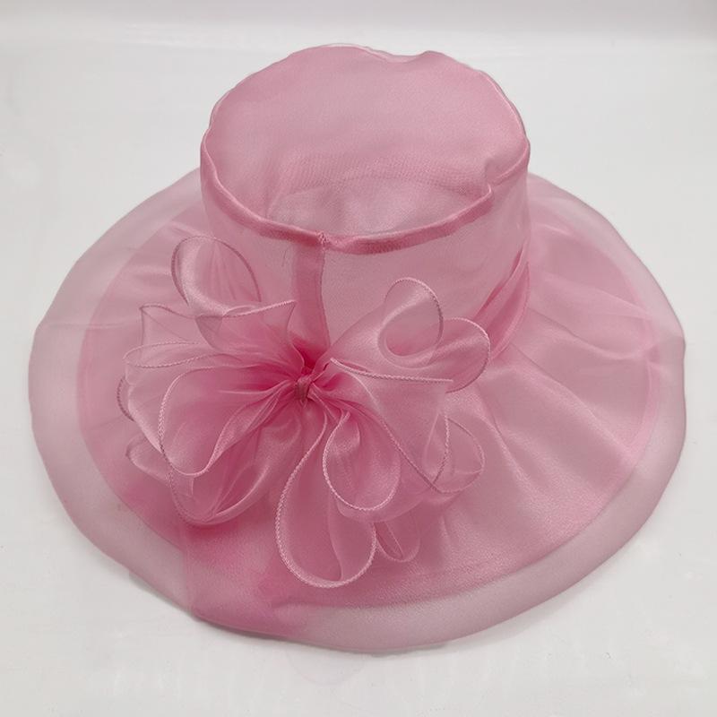 New Retro Mesh Yarn Flower Temperament Sunshade Vacation Sun Hat Big Edge Hat Women's Hat Travel Organza Hat
