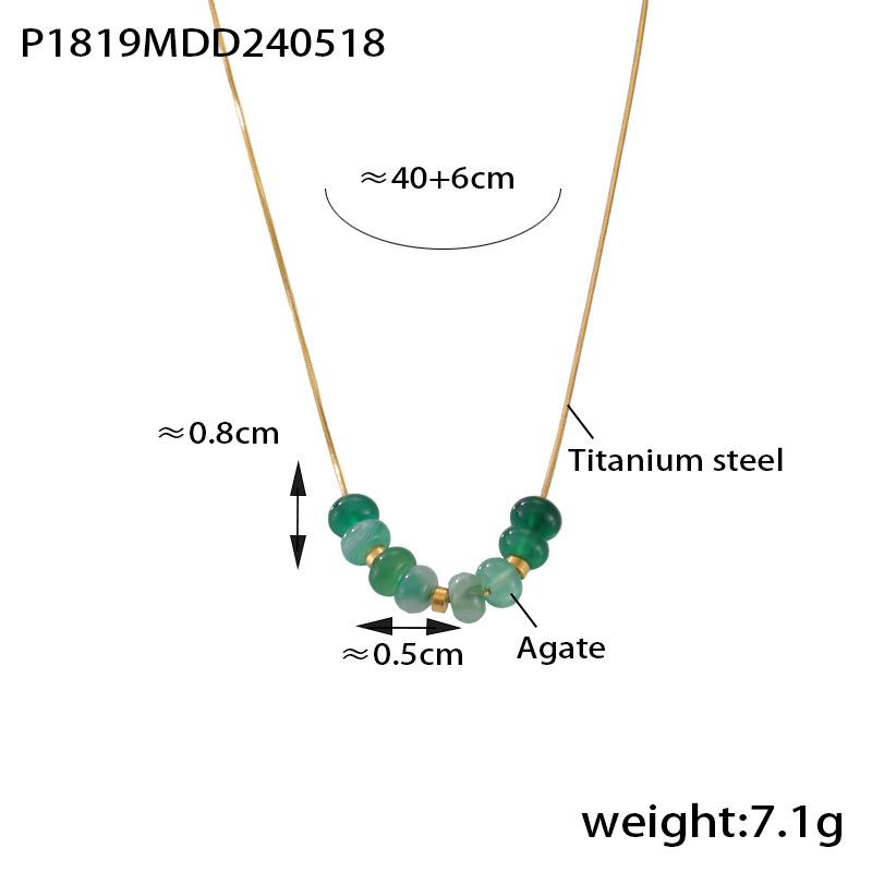 European & American Fashion Green Agate Abacus Bead Necklace: Simple Gold-Plated Titanium Steel Clavicle Chain for Women