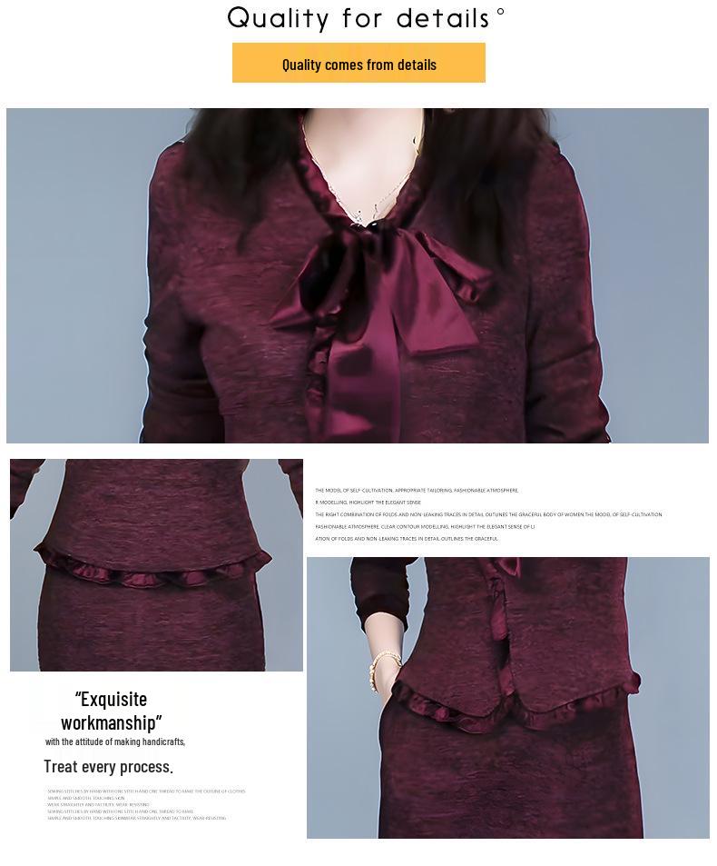 Dámské zimní elegantní šaty 2025 s véčkovým výstřihem, dvoudílný vzhled - zeštíhlující patchwork, sukně ke kolenům