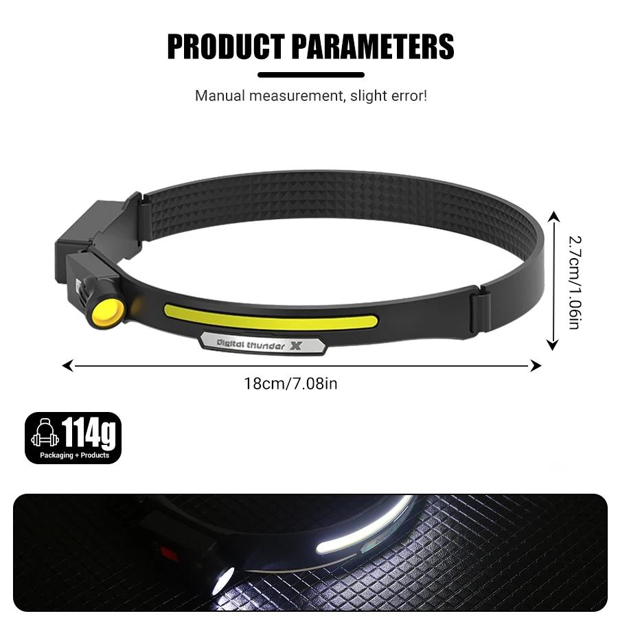 Induction Headlamp COB LED Sensor Head Lamp Built-in Battery Flashlight USB Rechargeable Head Torch 4 Lighting Modes Headlight