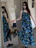 Seaside Resort French Blue Floral Spaghetti Strap Sleeveless Dress for Women, Summer 2026