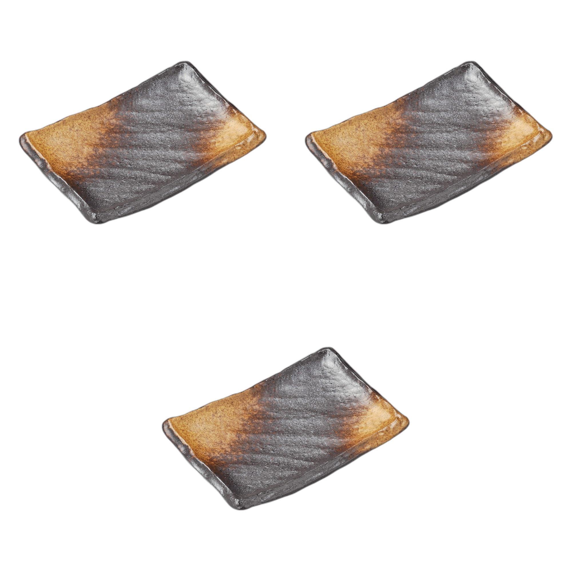 

Set of 3 Black Bizen Gold Artisan Long Square Skewer Plates x x Square Setomonohonpo Tea-Blown [17.5 12.5 2.5cm] Plates, Ceramic,