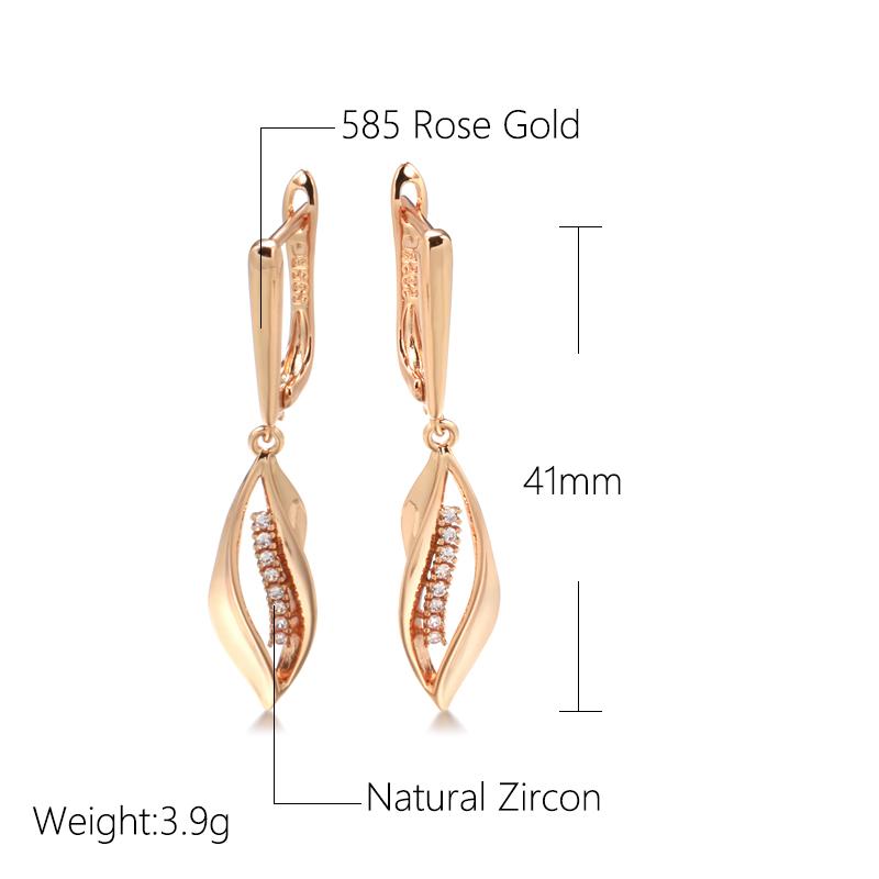 Roségold Natürlicher Zirkon Lange Hängeohrringe Für Damen Mode Geometrie Romantische Hochzeitsfeier Feiner Täglicher Schmuck