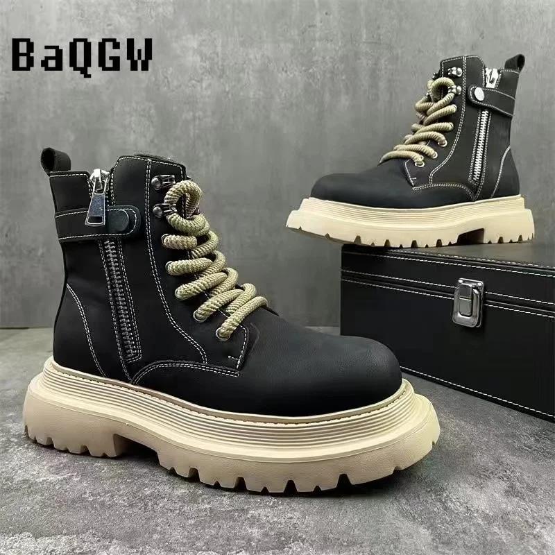 Fashion Autumn New Arrival Fashion Casual British Style Designer Motorcycle Boots Comfortable High Quality Winter Warm Lace Up Men Shoes
