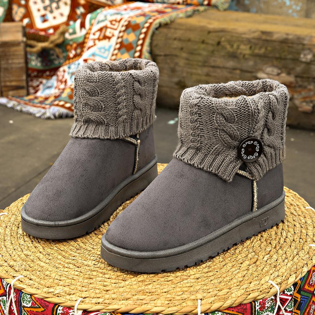 Flat-bottomed Thickened, Buckled Big Red Cotton Shoes Boots Snow Boots Women's Warm Button Boots