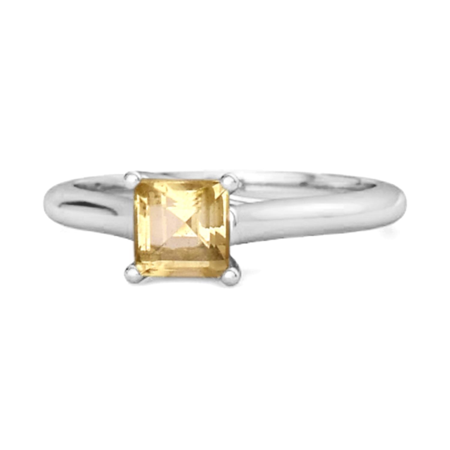 Citrine Princess Cut Modern Solitaire Ring- 925 Sterling Silver 10 белый
