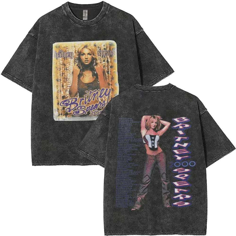 Maglietta Merch Acid-Wash con Frase Iconica di Britney Spears – Abbigliamento Grafico Tipografico Rosa per Fan della Musica Pop Maglietta