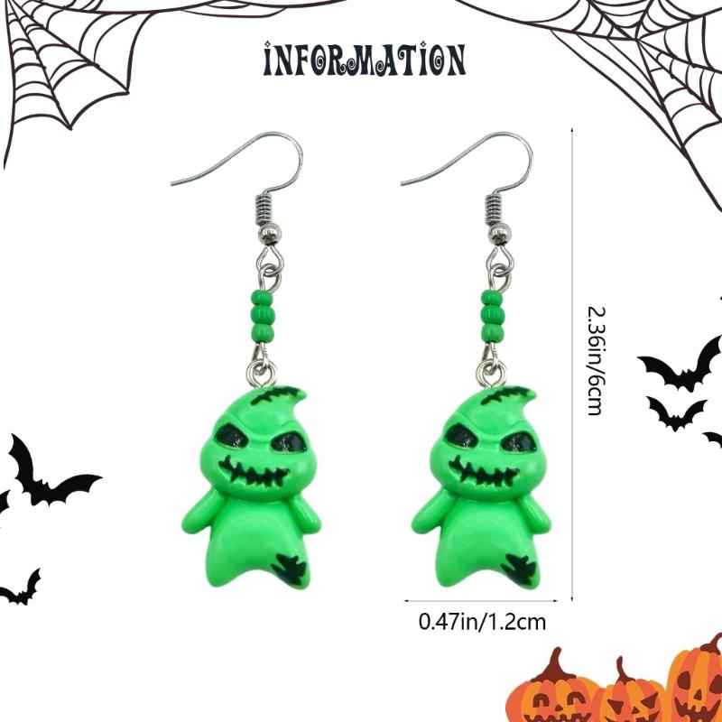 Spooky Green Spirit Earrings Small Dangle Drop Ear Rings Cute Halloween Themed Ears Pendant Accessories Jewelry Gift