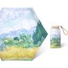 Micro Mini Manual Compact Umbrella Rose Oil Painting Umbrella Pink with Multicolored Flowers Travel Umbrella for Woman