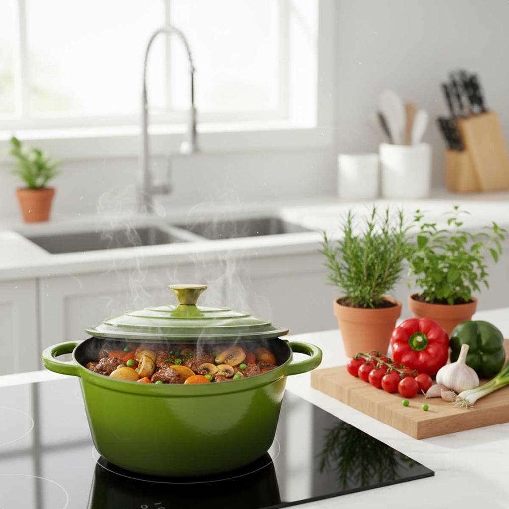ENAMELED CAST IRON POT 24cm 4L HAGE OLIVE