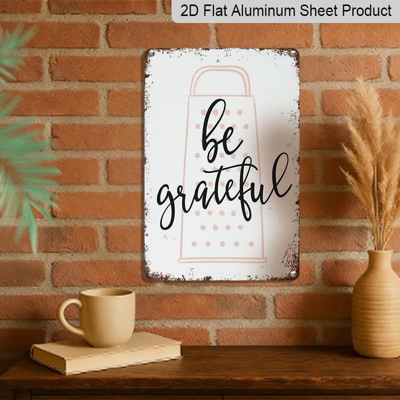 2D Flat, 1pc "Be Grateful" Grater Aluminium Sign - 8"x12" Rustic Pink & White Kitchen Decor, Cheese Grater Accent Wall Art, Perfect for Farmhouse