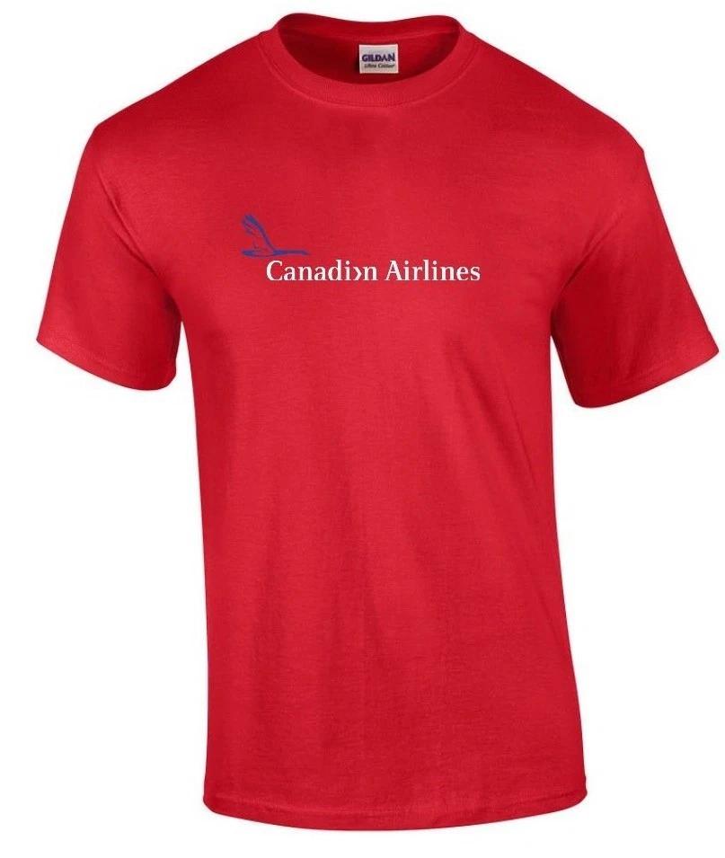 Canadian Airlines White Blue Logo Canada Aviation Red Cotton T-Shirt S