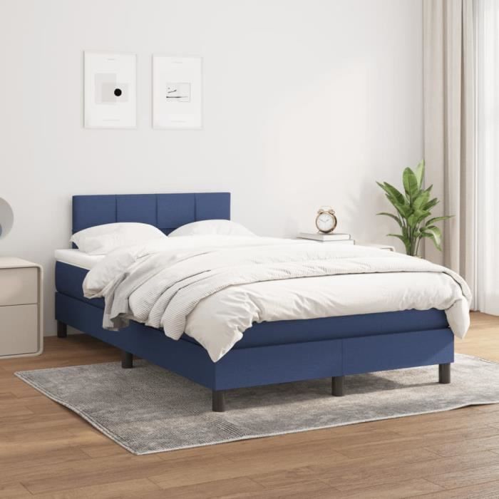 3140047 vidaXL Lit à sommier tapissier avec matelas Bleu 120x200 cm Tissu