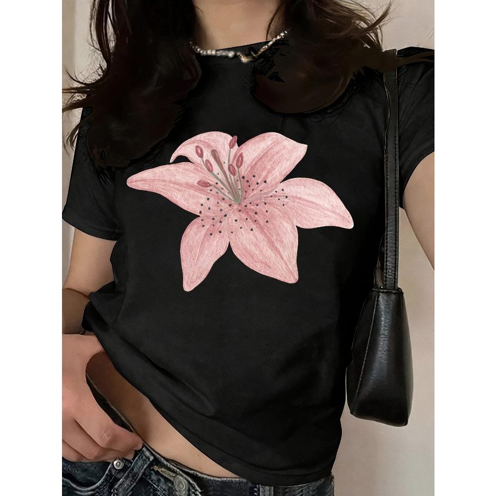Plus Size Women's Casual Floral Print Women's Crewneck Casual Short Sleeve T-Shirt Summer Harajuku Streetwear Tops Tees Clothes